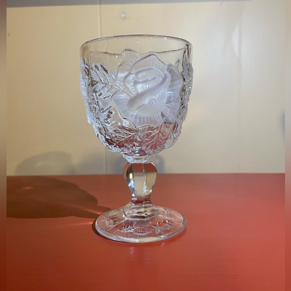 Vintage Madonna Inn Wild Rose Goblet - Small 5oz Wine Glass - Clear